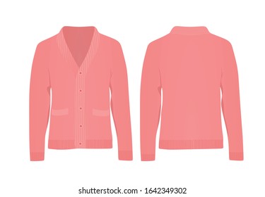 Pink  Woolen Cardigan. Vector Illustration