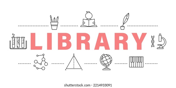 Pink word LIBRARY on white background