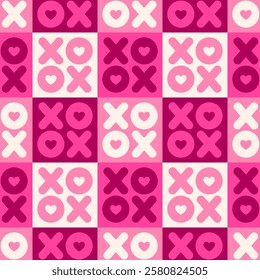 Pink word "XOXO" typography with square pattern design for valentine’s day background.