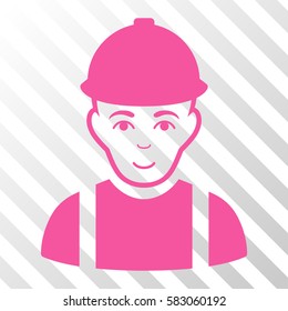 Pink Worker toolbar pictogram. Vector pictograph style is a flat symbol on diagonal hatch transparent background.