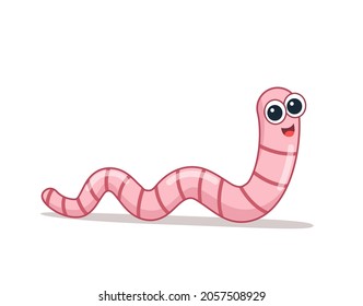 Pink worm flat style. Earthworm is a cartoon character. vector Isolated illustration Worm on white background.