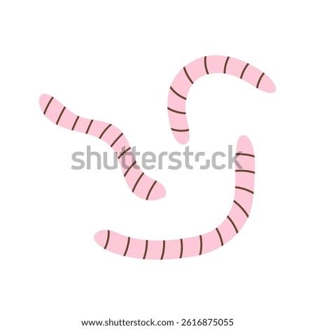 Pink Worms Set. Hand drawn striped curvy creatures various shapes. Flat Nature vector illustration