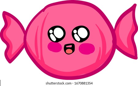 Pink wrapped candy, illustration, vector on white background.