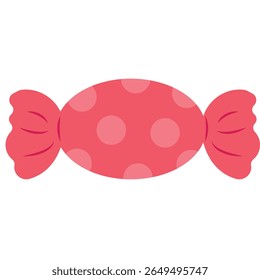 Pink wrapped candy with light polka dots and twisted ends, illustrated in a clean, minimalist style to evoke sweetness, nostalgia, and playful charm.