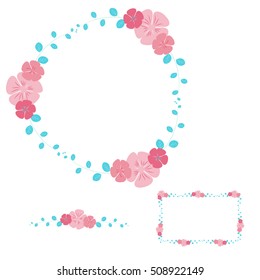 pink wreath with blue leaf frame in shabby chic style ,and the branch