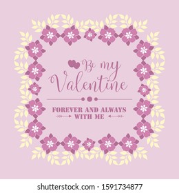 Pink wreath frame and white leaf of unique, for card design happy valentine. Vector