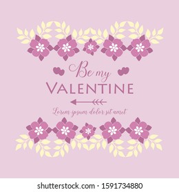 Pink wreath frame and white leaf of unique, for card design happy valentine. Vector
