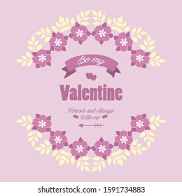 Pink wreath frame and white leaf of unique, for card design happy valentine. Vector