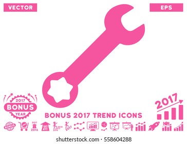 Pink Wrench icon with bonus 2017 trend symbols. Vector illustration style is flat iconic symbols, white background.