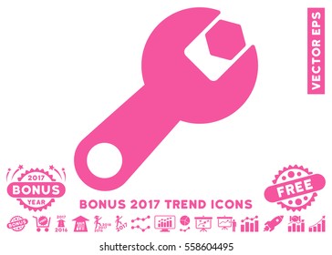 Pink Wrench pictograph with bonus 2017 trend pictures. Vector illustration style is flat iconic symbols, white background.