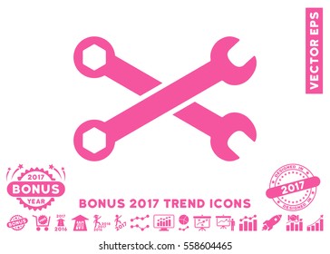 Pink Wrenches pictogram with bonus 2017 year trend pictograph collection. Vector illustration style is flat iconic symbols, white background.