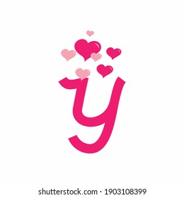 Pink Y initial letter with love sign valentine vector design