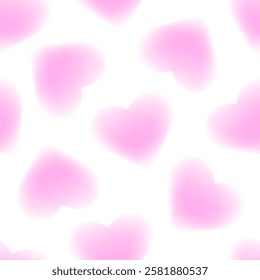 Pink y2k love pattern with hearts. Seamless gradient pink hearts with blur. Jelly style. Abstract 2000s aesthetic card. Modern Valentine day pattern. Good for covers, birthday, wrapping, surfaces