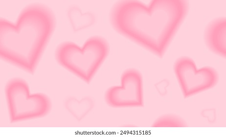 Pink y2k love pattern. Seamless gradient heart bg with blur. Abstract 2000s aesthetic card banner for romantic event illustration. Modern Valentine day dreamy header layout for glamour shop promotion