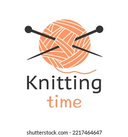 pink yarn ball and knitting needles isolated on white background, vector illustration of skein of thread in cartoon simple flat style, handmade concept