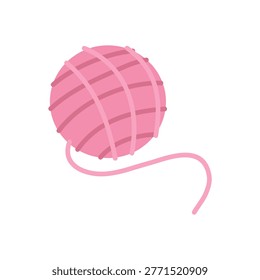 Pink Yarn Ball with Thread Flat Vector Illustration Cat Toy