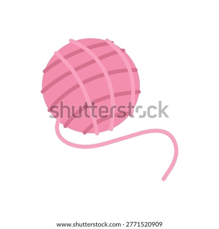 Pink Yarn Ball with Thread Flat Vector Illustration Cat Toy
