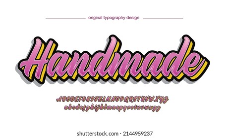 pink and yellow 3d modern sticker calligraphy artistic font