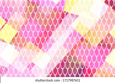 Pink yellow abstract vector background. Fish scale pattern over colorful abstraction. Vibrant mermaid patter in web screen resolution. Optimistic trendy backdrop for kids design or summer party flyer