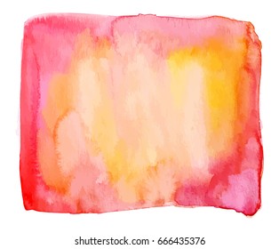 A pink and yellow abstract watercolour brush strokes texture for design. Scalable vector graphic with copy space, isolated on white