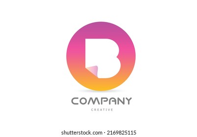 pink yellow B geometric alphabet letter logo icon design with folded corner. Template design for company or business with circle. Vector element for identity. Logotype or emblem