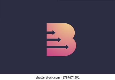 pink yellow B letter logo icon design with arrows. Alphabet for company and business 