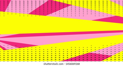 Pink and yellow background in style pop art. Abstract creative concept vector comic. Template with clouds beams.Desing poster,web,invitation,banner,postcard.Copy space.Rays of a searchlight of light.