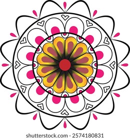 Pink Yellow and Background is white Mandala Design Vector