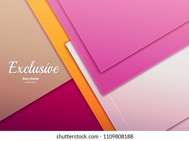 Pink and yellow beautiful paper with shadow and text. Vector design flyer for promotion or sale. Exclusive wallpaper for advertising