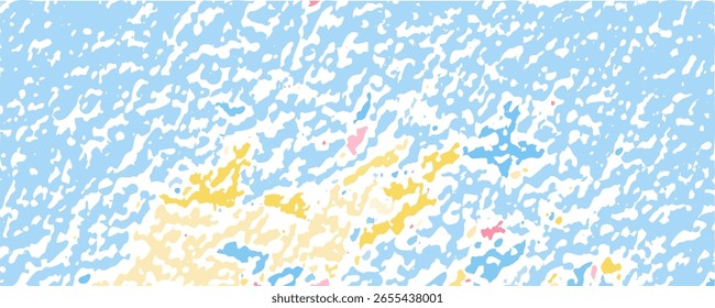 Rosa gelb blau 2D-Muster. Pasteler Himmel mit Spritzer von pastellfarbener Farbe, Aquarellzeichnung abstrakte Vektorimitation