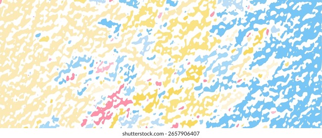 Rosa gelb blau 2D-Muster. Pasteler Himmel mit Spritzer von pastellfarbener Farbe, Aquarellzeichnung abstrakte Vektorimitation
