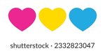 Pink, yellow, and blue colored heart icon, as the colors of the pansexual flag. LGBTQI concept. Flat vector illustration.
