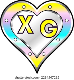 Pink, yellow, blue and white metallic heart with letters X and G, shiny vector illustration, amazing love, passion and happiness vector, illustration for valentine couple. God is good!