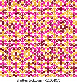 Pink, yellow, burgundy seamless pattern on white. Round triangles and circles flower background. Abstract geometric vector texture for prints, textile, fabric, package, cover, greeting card