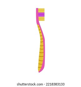 Pink and yellow cartoon toothbrush illustration. Kids and adults dental cleaning brush for whiter smile and dental health vector illustration. Mouth cavity hygiene concept