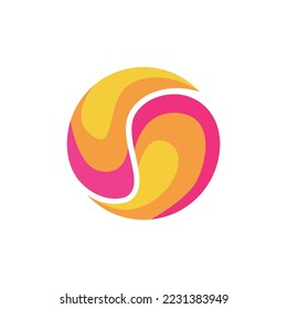 Pink and yellow circle vector logo with vortex effect. Liquid and dynamic swirl logo. Suitable for company, brand, product, apps, event, and business.