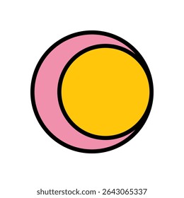 pink and yellow crescent moon circle icon vector on white background