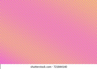 Pink yellow dotted halftone vector background. Playful color palette halftone banner template. Vintage circus invitation backdrop. Vivid dotted pattern. Subtle diagonal dotted gradient. Pop art design