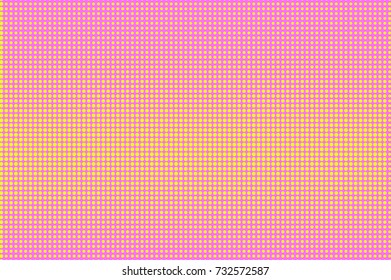 Pink yellow dotted halftone vector background. Horizontal light halftone banner template. Retro feminine backdrop. Pink dotted pattern. Subtle dotted gradient. Pop art surface design. Vivid halftone