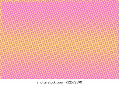 Pink yellow dotted halftone vector background. Horizontal striped halftone banner template. Retro feminine backdrop. Pink dotted pattern. Shiny dotted gradient. Pop art surface design. Vivid halftone