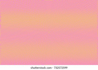 Pink yellow dotted halftone vector background. Horizontal gradient halftone banner template. Retro feminine backdrop. Pink dotted pattern. Pink dotted gradient. Pop art surface design. Vivid halftone