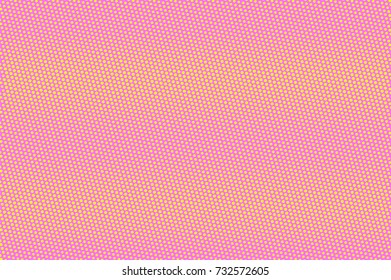 Pink yellow dotted halftone vector background. Horizontal striped halftone banner template. Retro feminine backdrop. Pink dotted pattern. Smooth dotted gradient. Pop art surface design. Vivid halftone