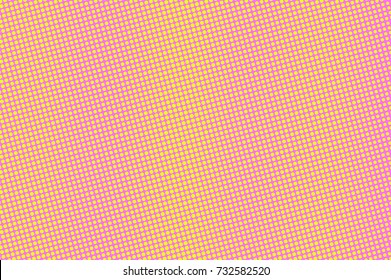 Pink yellow dotted halftone vector background. Vertical striped halftone banner template. Retro feminine backdrop. Pink dotted pattern. Frequent dotted gradient. Pop art surface design. Vivid halftone