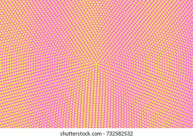 Pink yellow dotted halftone vector background. Vertical striped halftone banner template. Retro feminine backdrop. Pink dotted pattern. Rough dotted gradient. Pop art surface design. Vivid halftone