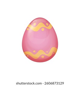 Pink and Yellow Easter Egg Vector with Abstract Wavy Pattern on a Smooth Surface isolated on white, Elegant Spring Holiday Design for Decorations and Creative Projects