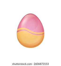 Pink and Yellow Easter Egg Vector with Abstract Wavy Pattern on a Smooth Surface isolated on white, Elegant Spring Holiday Design for Decorations and Creative Projects