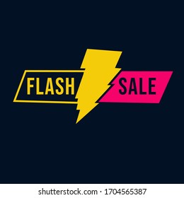 Pink and yellow flash sale icon split by bolt isolated on dark background can be used for online or printed promotion or marketing materials 