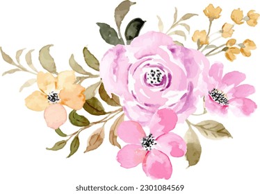 Pink yellow floral watercolor bouquet for background, wedding, fabric, textile, greeting, card, wallpaper, banner, sticker, decoration etc.