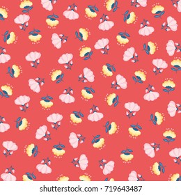 Pink and Yellow Flower Pattern With Red Background - vector eps10