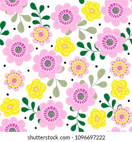 pink and yellow flower seamless pattern